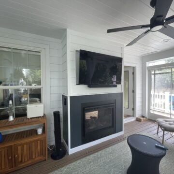 A double-sided gas fireplace to connect two spaces.