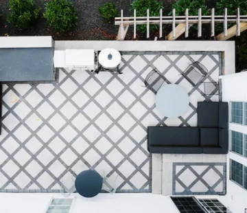 Patio with square diagonal pavers