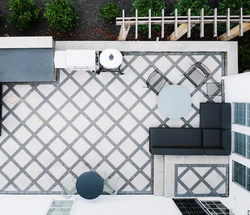 Patio with square diagonal pavers